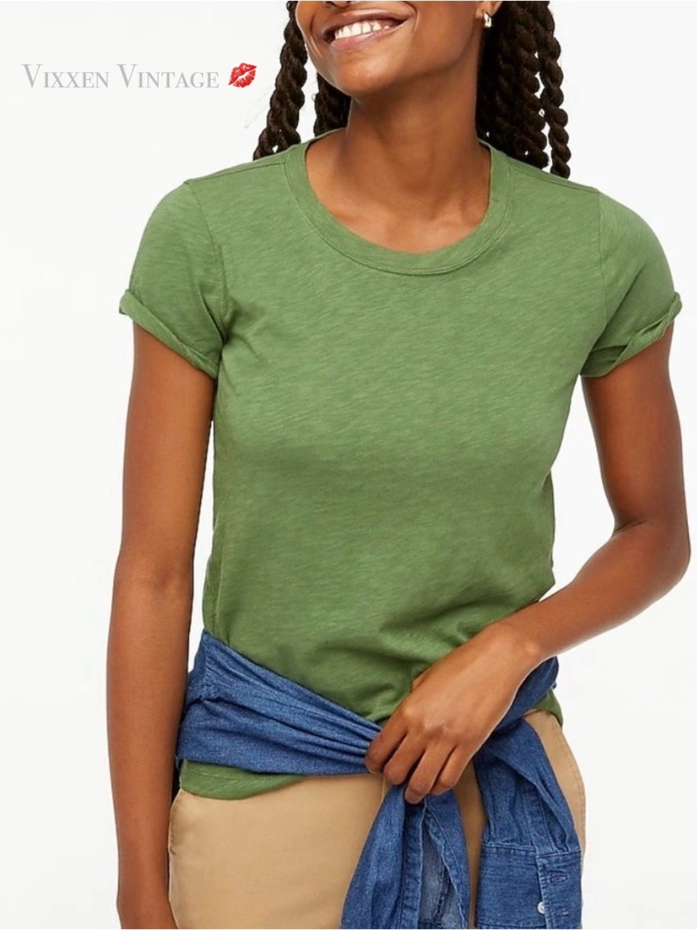 J. CREW 'GIRLFRIEND CREWNECK TEE' IN SPINACH GREEN